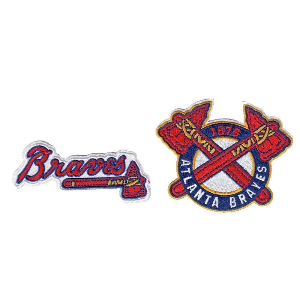 (2) Atlanta Braves MLB Tomahawk + Logo Embroidered 3in Iron / Sew-On Patches